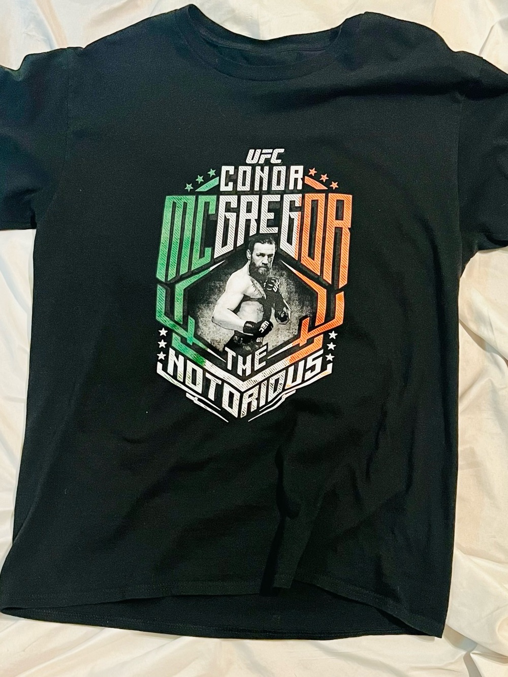 UFC Conor McGregor Black Tee with Green and Orange Accents M
